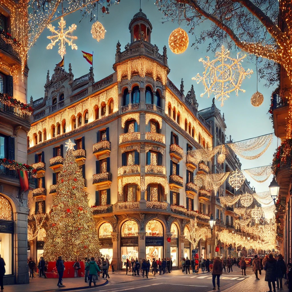 Christmas lights and festive decorations in Barcelona